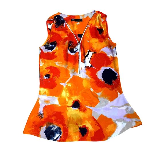 INC International Concepts Size Small Orange Zip Top Modern Art City Chic Vibran - Picture 8 of 9